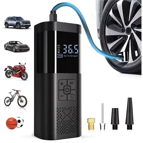 Compressor de Ar Portátil para Pneus de Moto, Bicicleta, Carro e Bolas